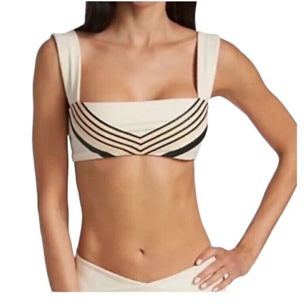 We Wore What Bandeau Bra Top, Off White Stripes, Size XSMALL , NWT